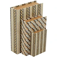 Brown Stripe & Chain Print Faux Leather Faux Book Box Set