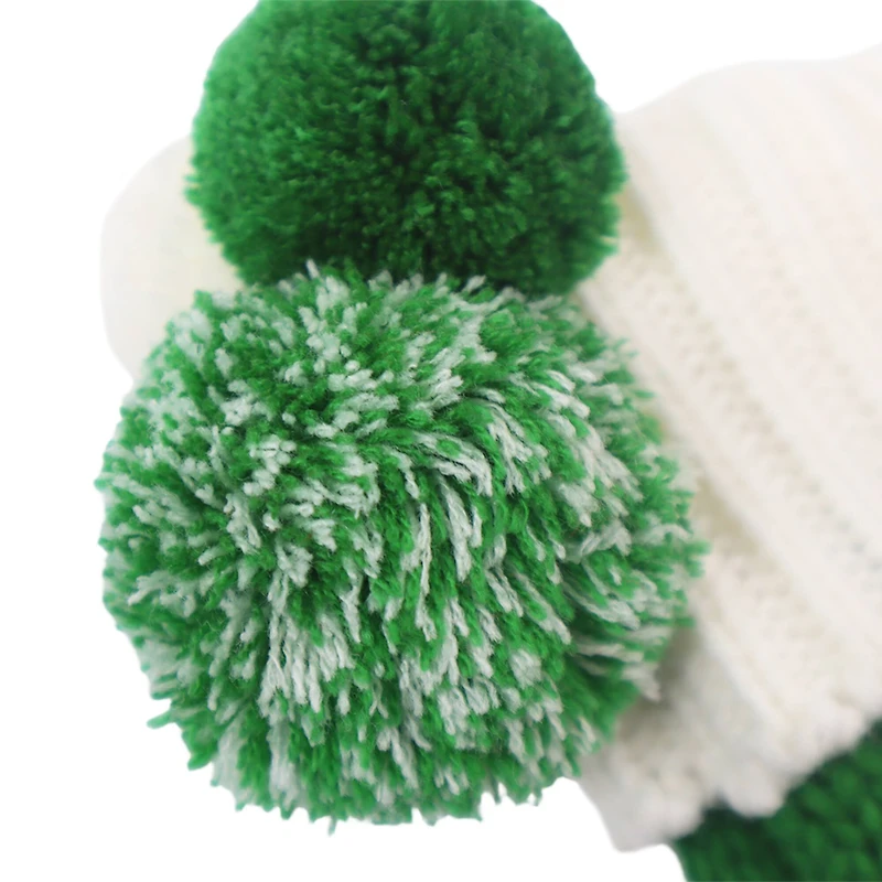 18.5" Green & White Stripe Knit Stocking with Pom Poms by Ashland®