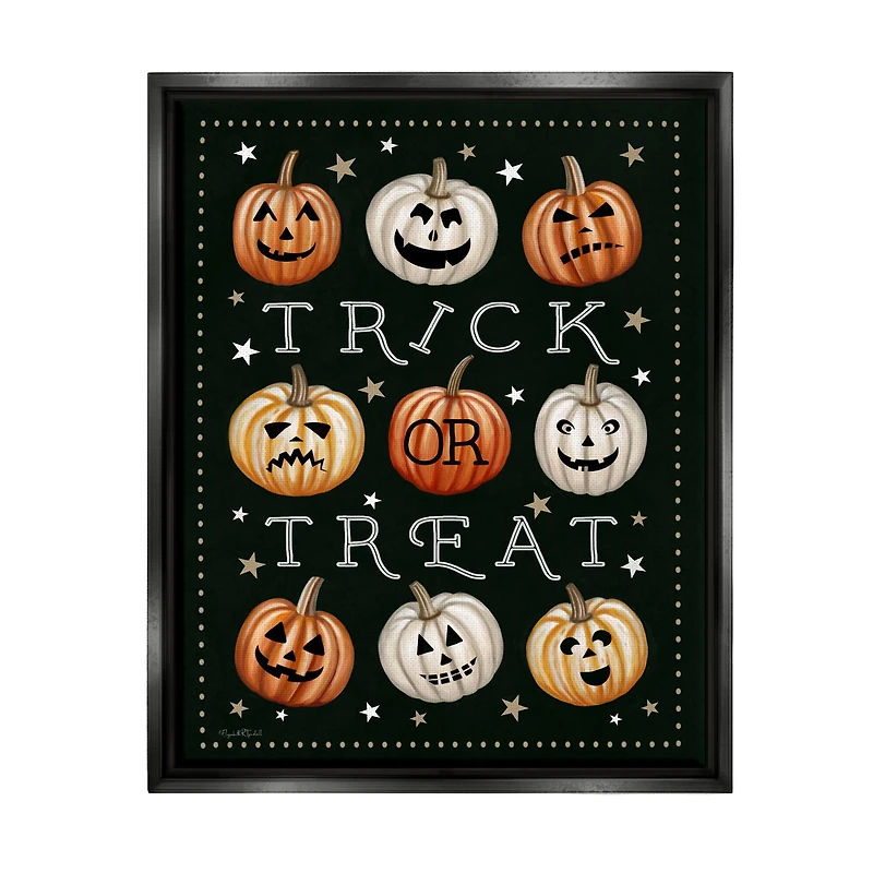 Stupell Industries Trick Or Treat Jack-o-Lanterns Framed Floater Canvas Wall Art