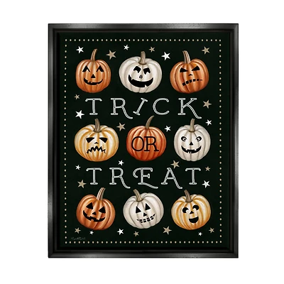 Stupell Industries Trick Or Treat Jack-o-Lanterns Framed Floater Canvas Wall Art
