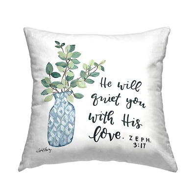 Stupell Industries He Will Quiet You Religious Faith Bouquet Throw Pillow, 18" x 18"