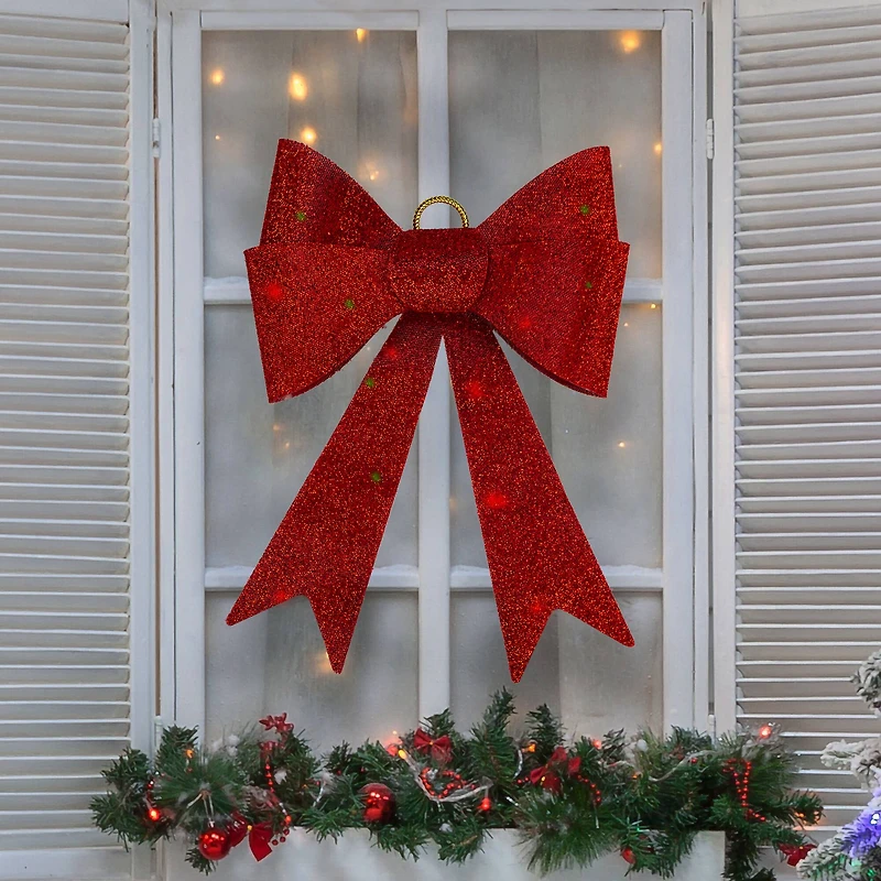 23" LED Red Tinsel Bow Christmas Decoration