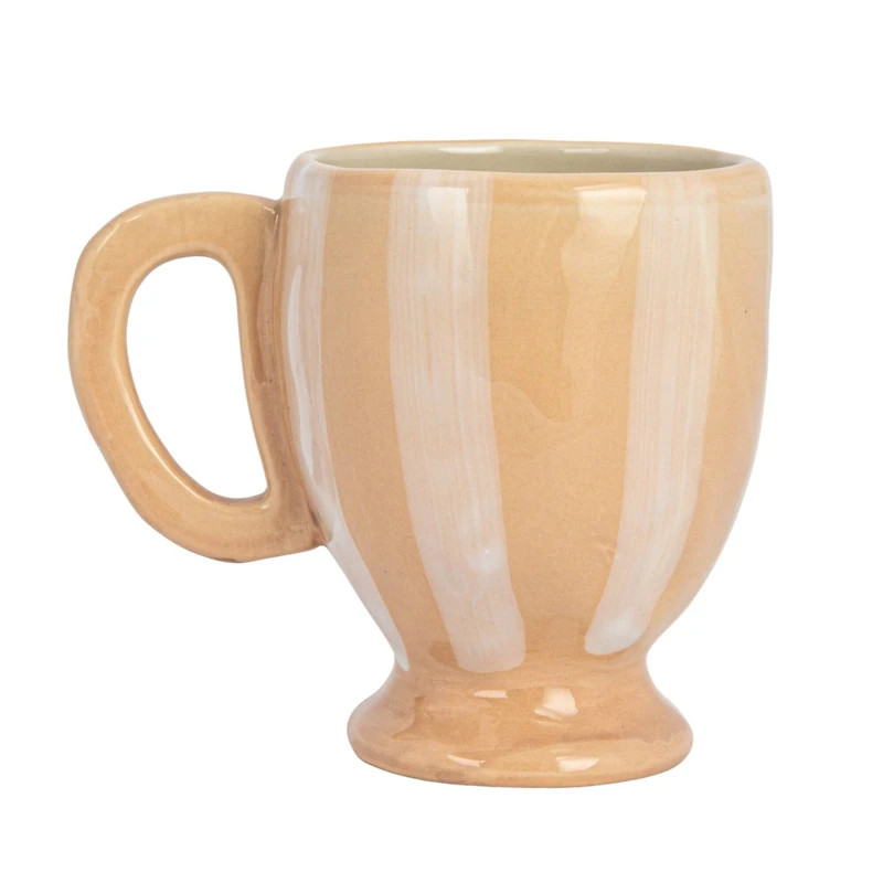 Hello Honey® 14oz. Brown & White Stripe Hand-Painted Stoneware Footed Mug, 4ct.