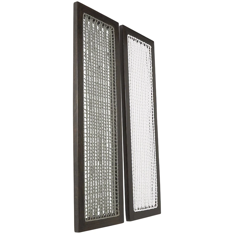 12" x 38" Dark Brown Mango Wood & Macrame Handmade Wall Décor Set