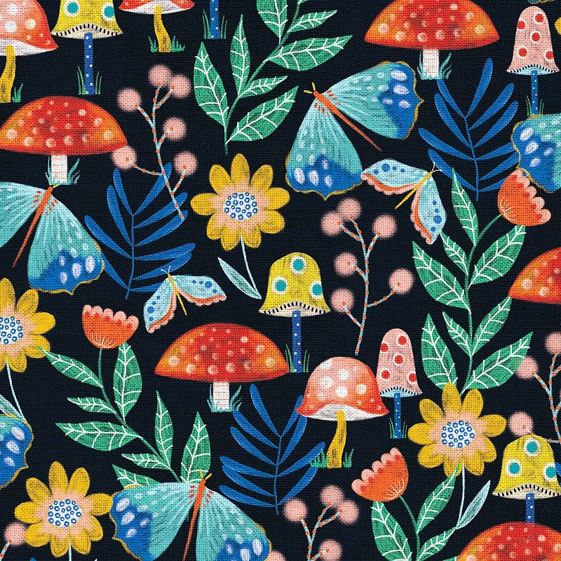 Fabric Editions Navy Mushroom Garden Cotton Fabric