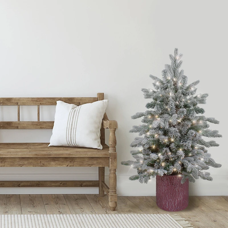 4ft. Pre-Lit Flocked Saratoga Spruce Artificial Christmas Tree in Decorative Pot, Clear Lights