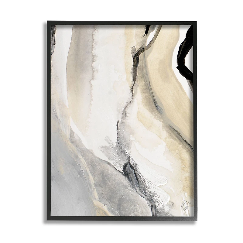 Stupell Industries Abstract Paint Strokes Fluid Beige Movement Framed Wall Art
