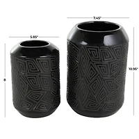 Black Ceramic Vase with Geometric Etchings Set