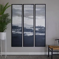 The Novogratz Dark Blue Canvas Landscape Framed Wall Art with Black Frame Set of 3 18", 71"