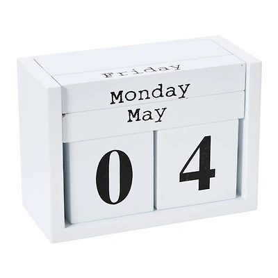 Hello Honey® 5.5" White Wooden Perpetual Desk Block Calendar