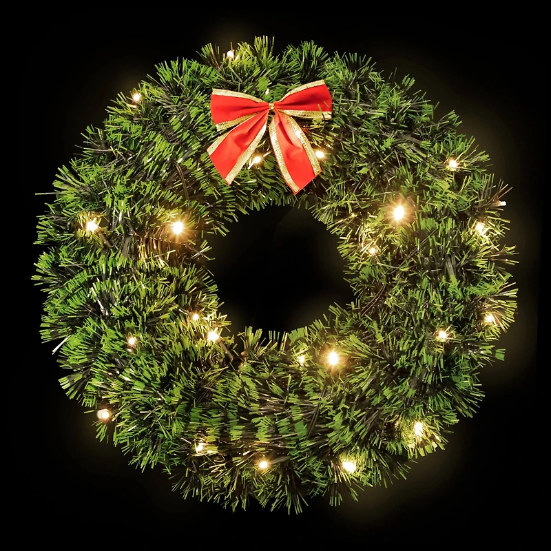 17" Pre-Lit LED Green Tinsel Artificial Wreath With Bow