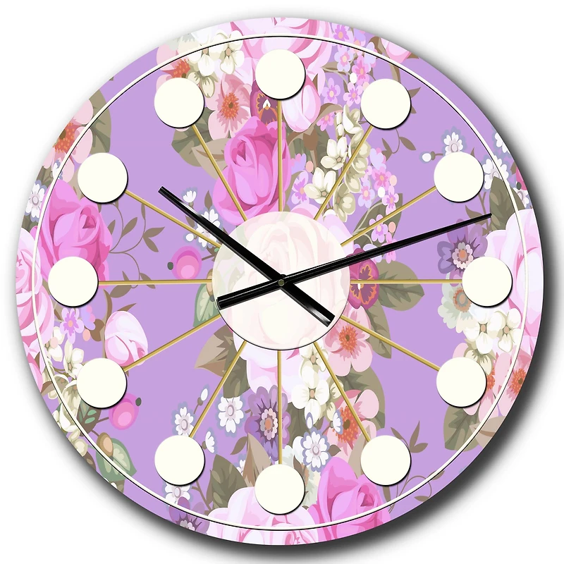 Designart 'Pattern With Country Roses Mid-Century Modern Wall Clock