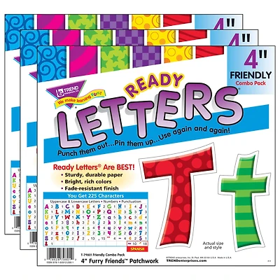 Trend Patchwork FF 4" Friendly Combo Ready Letters®, 3 Pack