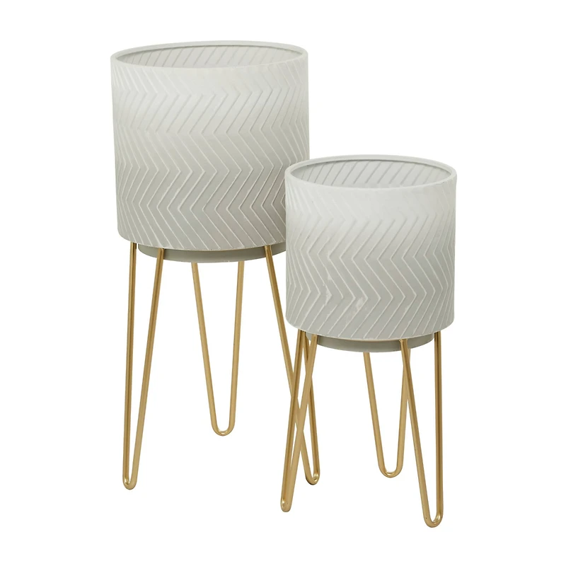 White Metal Modern Planter Set