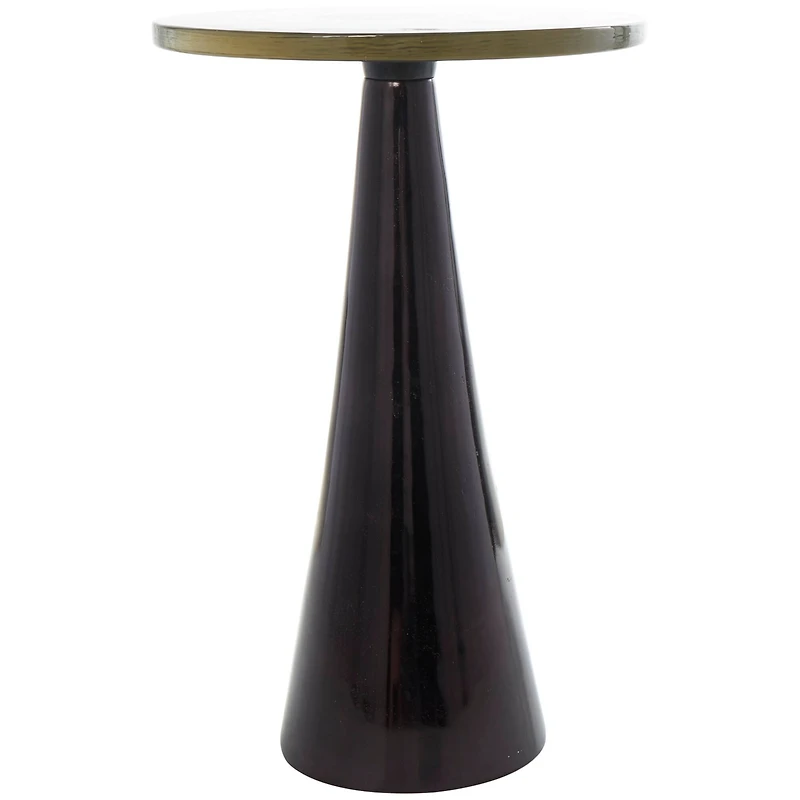 22" Black Aluminum Geometric Cone Accent Table with Textured Glass Tabletop