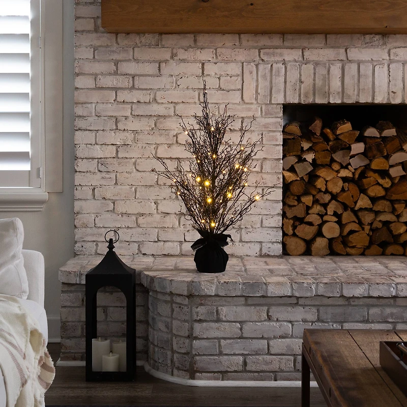 3ft. Pre-Lit Halloween Black Twig Artificial Fall Tree in Burlap Planter