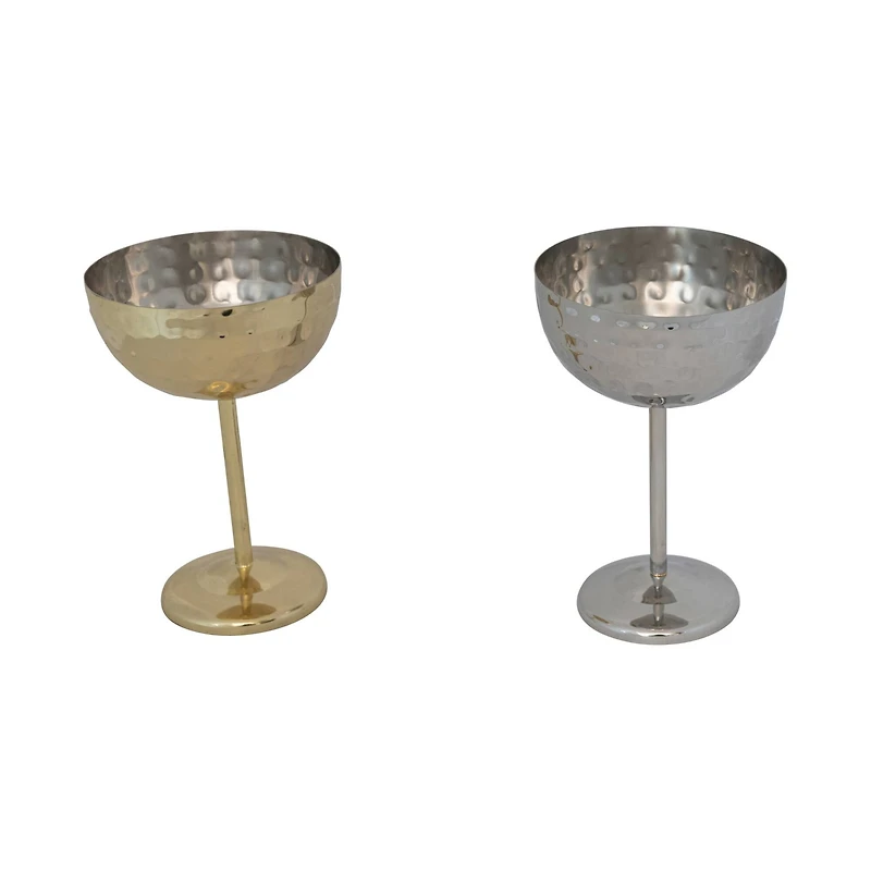 Hello Honey 2-Piece Hammered Stainless Steel Coupe Glass, Gold and Silver
