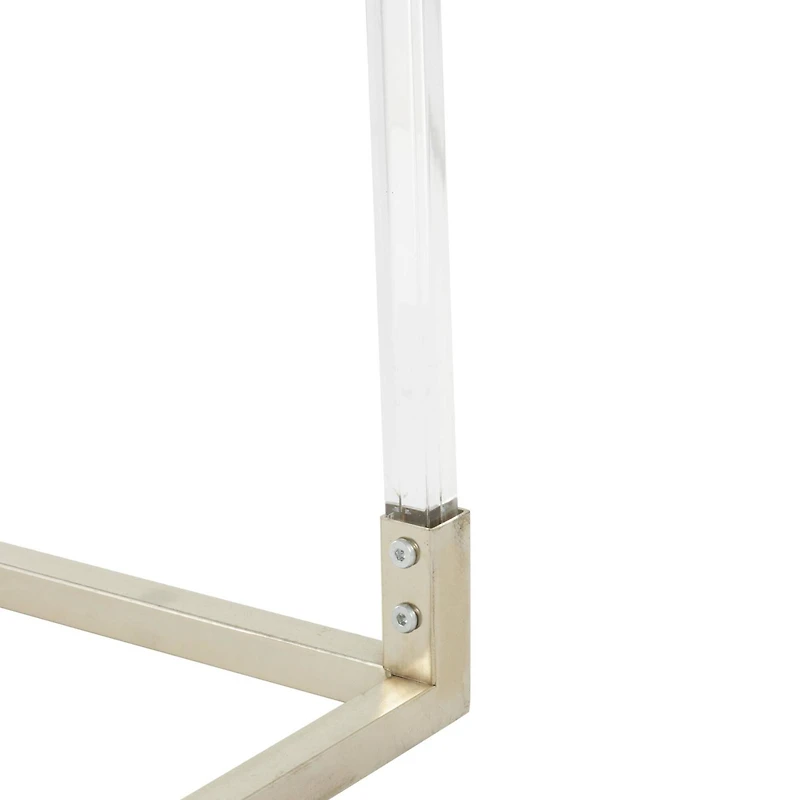 46" Silver Metal Minimalistic Open Framed Living Room Coffee Table with Clear Glass Top & Acrylic Legs