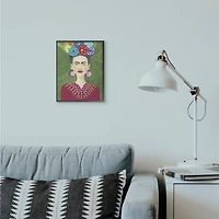 Stupell Industries Green Frida Fashion Painting with Black Frame Wall Accent