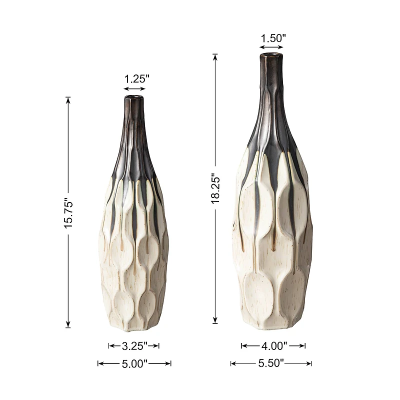 Glitzhome® Geometric Two-Tone Faceted Ceramic Modern Vase Set