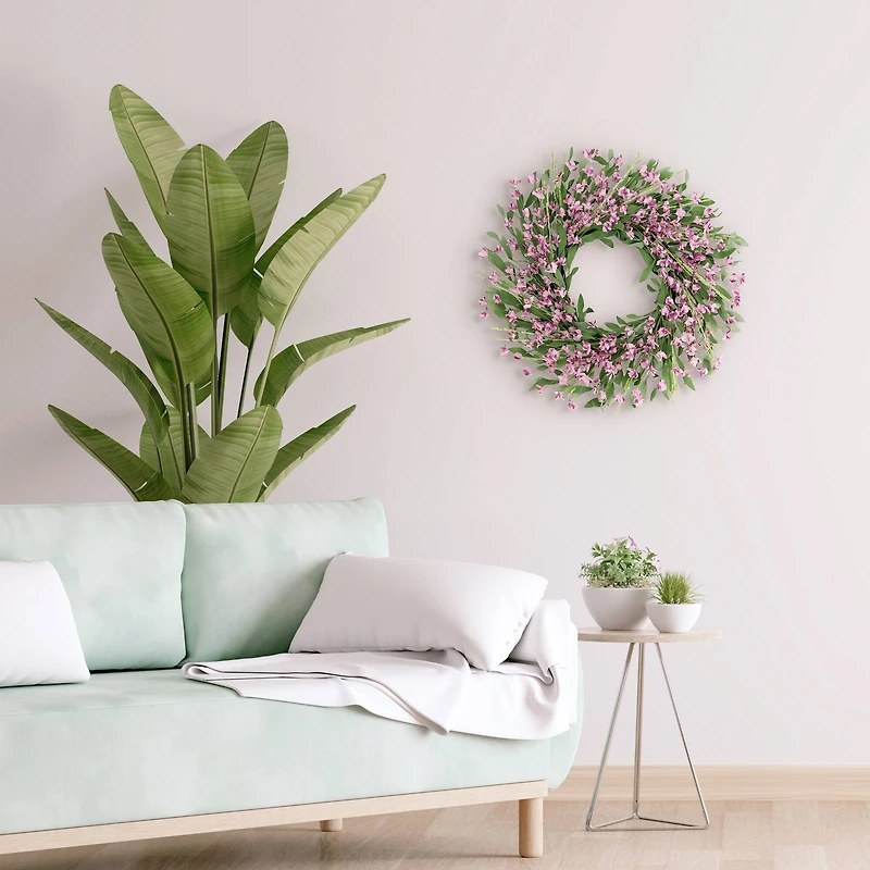 24" Artificial Pea Blossom Floral Pink Spring Wreath