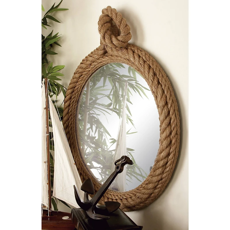 34" Tan Round Coastal Wall Mirror
