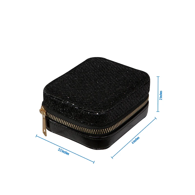 Ruby + Cash Black Sequin Mini Faux Leather Zippered Travel Jewelry Organizer Box