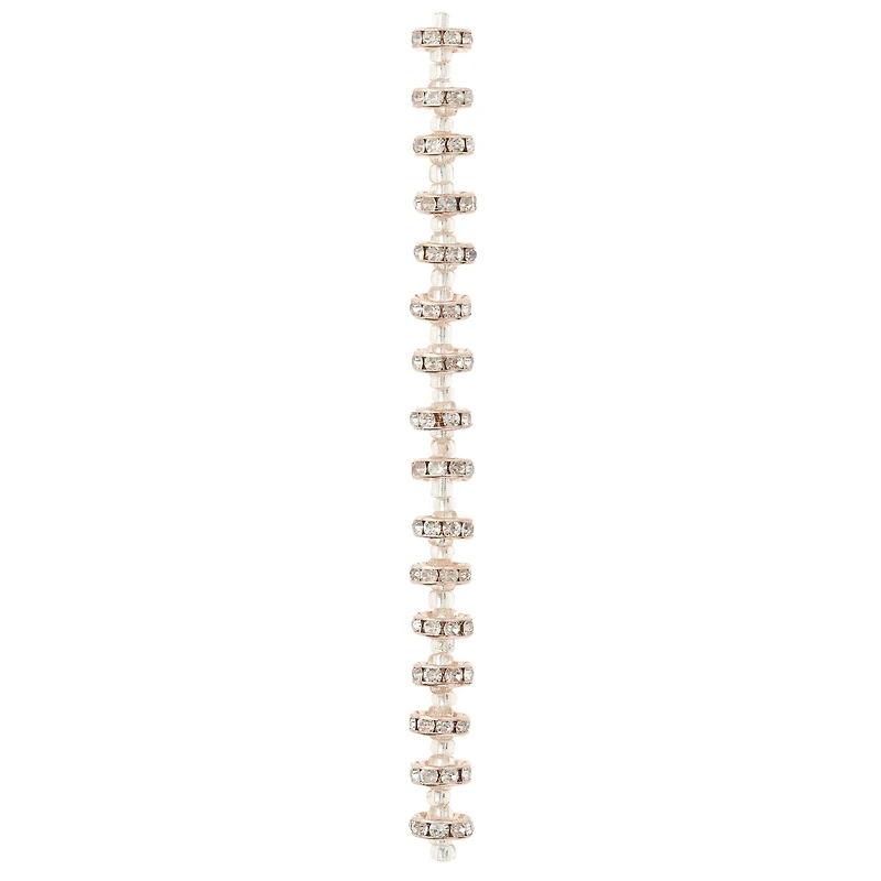 12 Pack: Rose Gold Rhinestone Studded Rondel Beads, 10mm by Bead Landing™