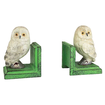 Design Toscano 4.5" Wise Snowy Owl Cast Iron Sculptural Bookend Pair