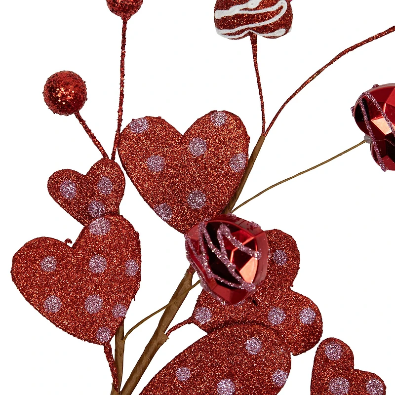 18" Red Shimmering Glitter Valentine's Day Heart Spray