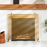 Copper Metal Suspended Grid Style Netting Single Panel Fireplace Screen
