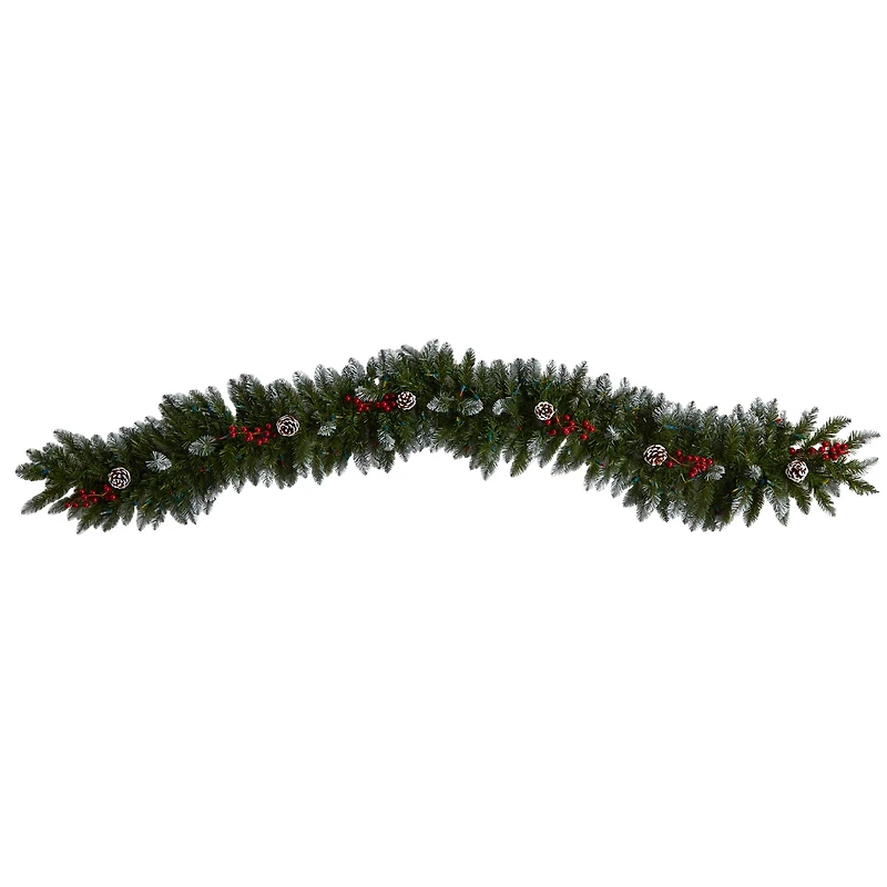 6ft. Pre-Lit LED Snow Tipped Extra Wide Christmas Garland with Pinecones & Berries