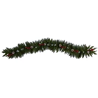 6ft. Pre-Lit LED Snow Tipped Extra Wide Christmas Garland with Pinecones & Berries