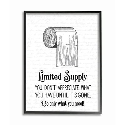 Stupell Industries Funny Limited Supply Bathroom Toilet Paper Home Quote Framed Wall Art