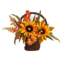 16" Sunflower Autumn Arrangement In Decorative Basket
