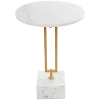White Marble Geometric Accent Table with Gold Metal Rectangular Stand