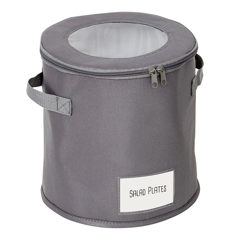 Honey Can Do 10" Gray Round Dinnerware Storage Box