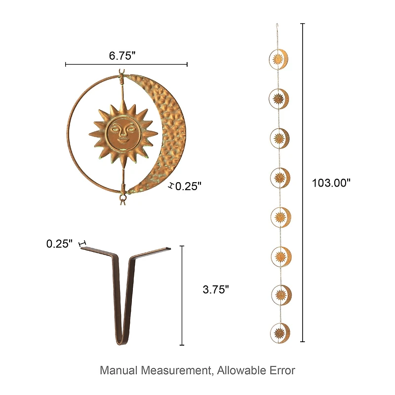 Glitzhome® 8.5ft. Faux Copper Patina Finish Sun & Moon Rain Chain