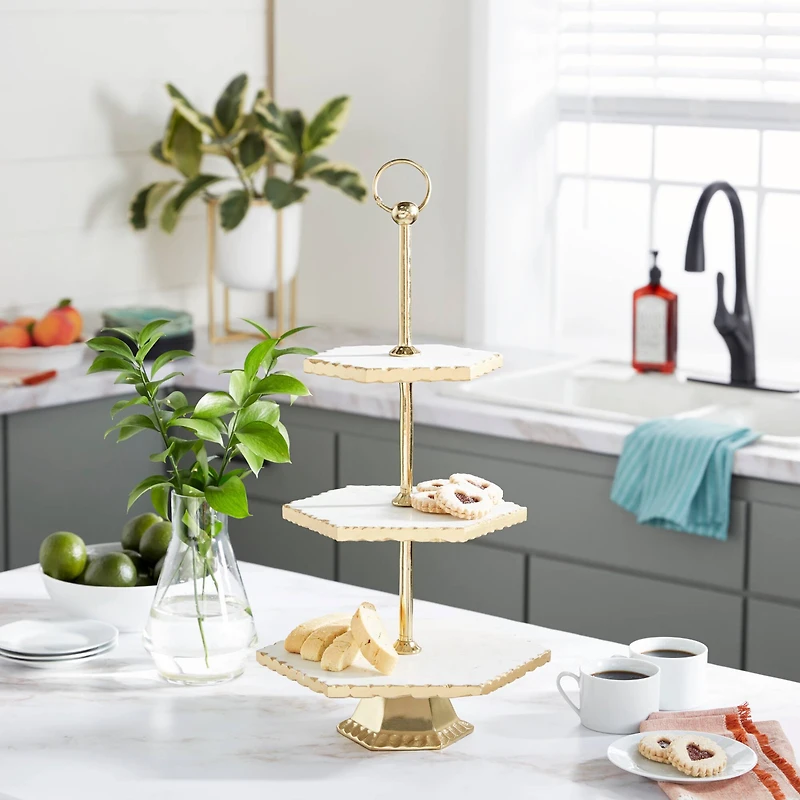 Gold Stoneware & Aluminum 3 Tier Tray Stand