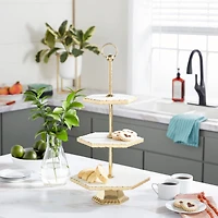 Gold Stoneware & Aluminum 3 Tier Tray Stand