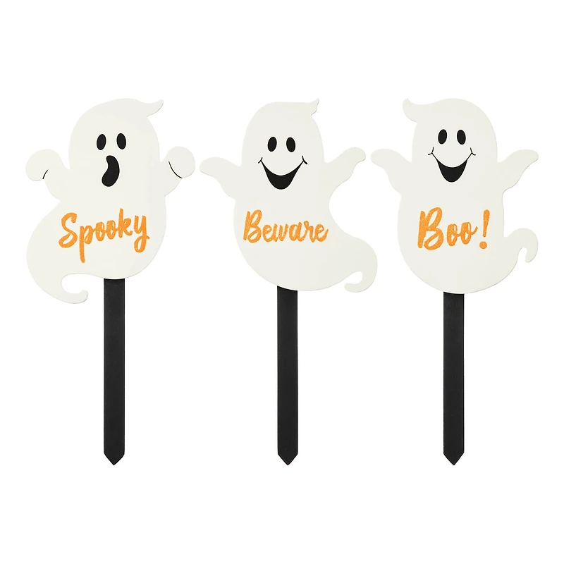 Glitzhome® 15" Halloween Wooden Ghost Yard Stake Set