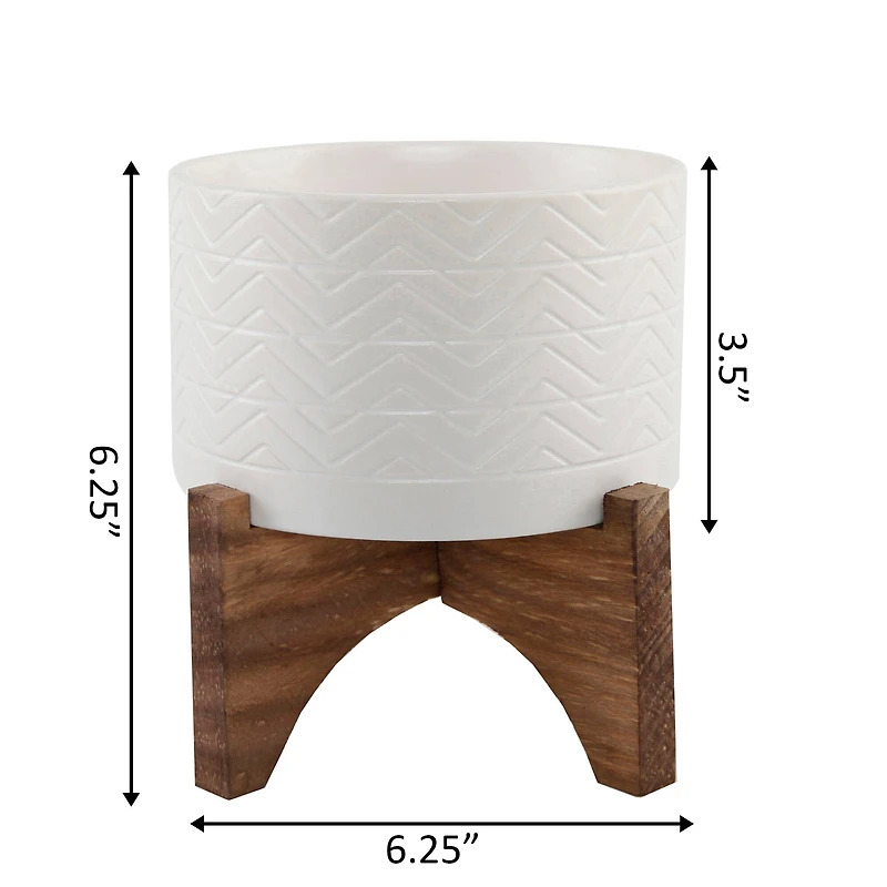 Flora Bunda® 5" Wavy Ceramic Planter on Wood Stand
