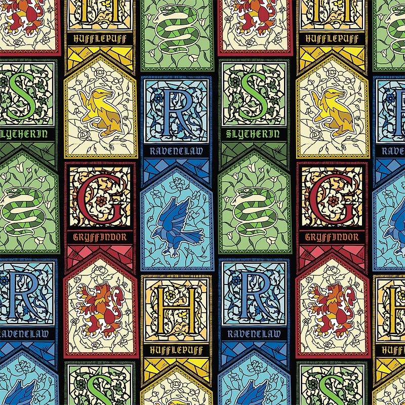 Harry Potter™ Stained Glass Houses Cotton Fabric