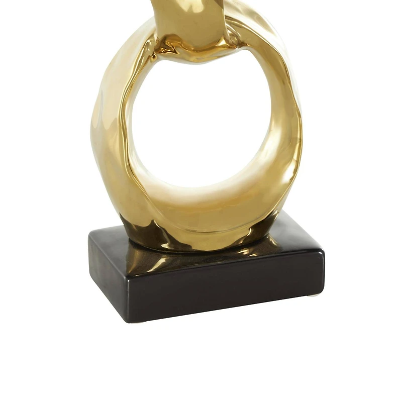 15" Gold Abstract Interlocked Rings Ceramic Sculpture with Black Base