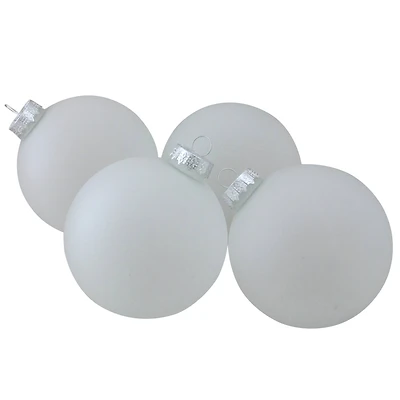 4ct. 4" White & Silver Frosted Matte Glass Ball Ornaments