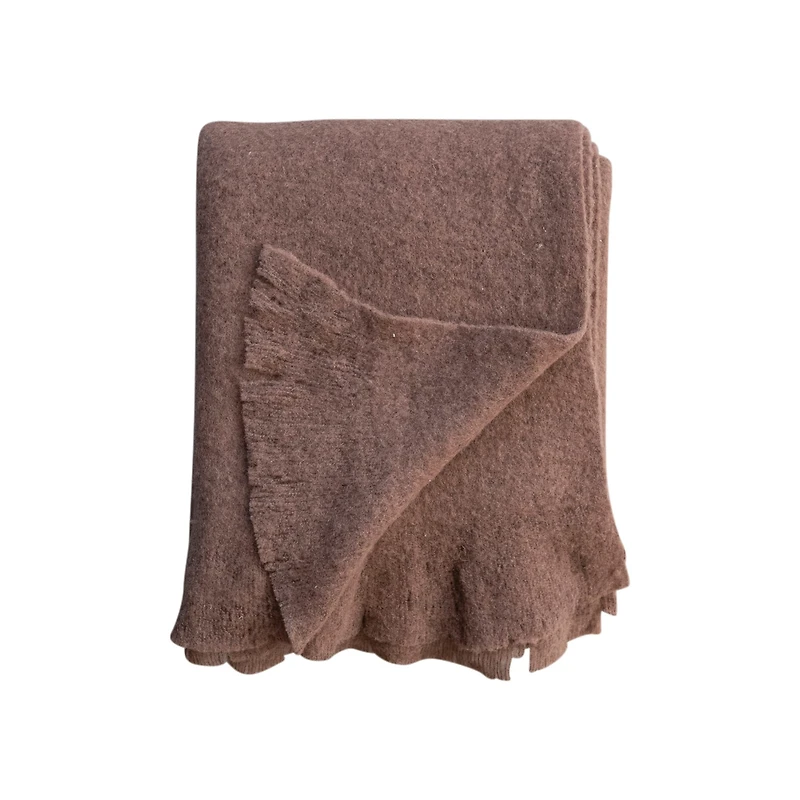 Hello Honey® 60" Brown Brushed New Zealand Wool Throw with Ruffled Edge