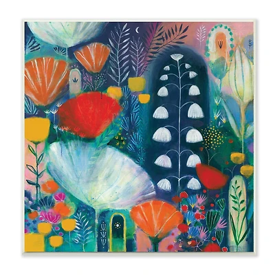 Stupell Industries Playful Field of Abstract Florals Blue Red,12" x 12"