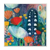 Stupell Industries Playful Field of Abstract Florals Blue Red,12" x 12"