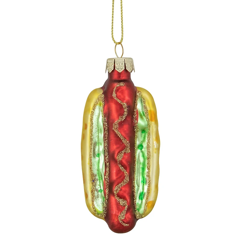 4" Hot Dog in a Bun Glass Ornament