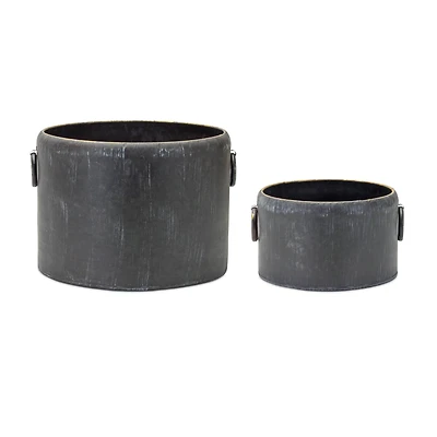 Round Distressed Metal Planter with Handles Set